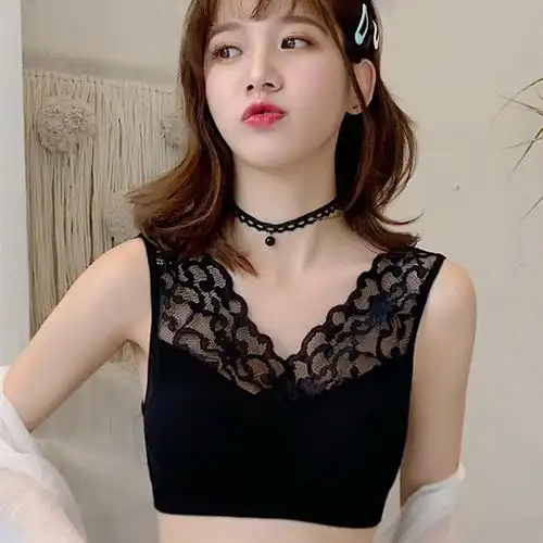 4蕾丝美背文胸网红爆款内衣女无钢圈小胸聚拢胸罩背心式吊带抹胸