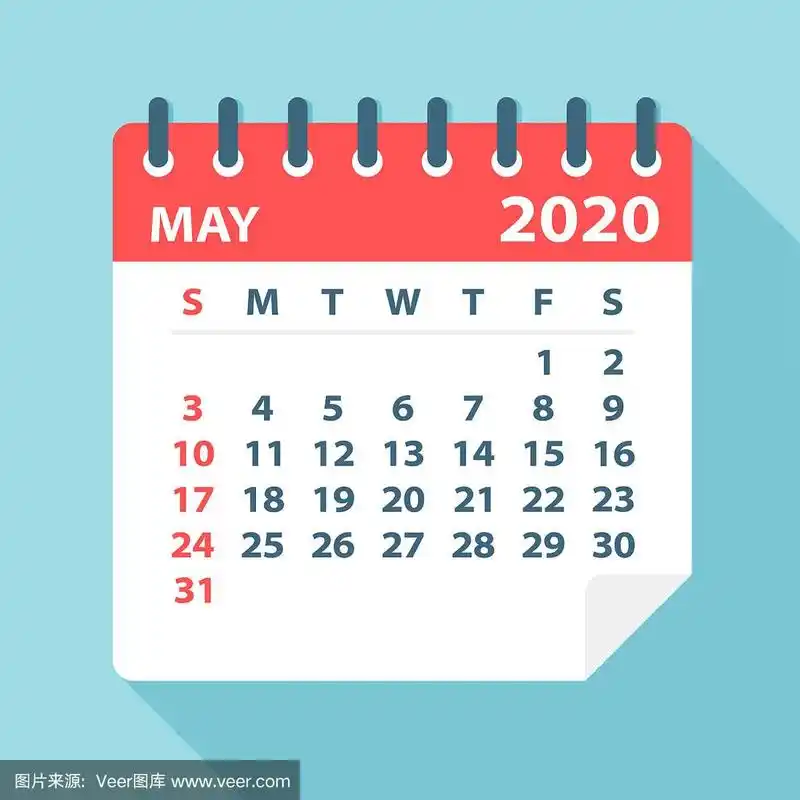 2020年5月日历叶-矢量插图