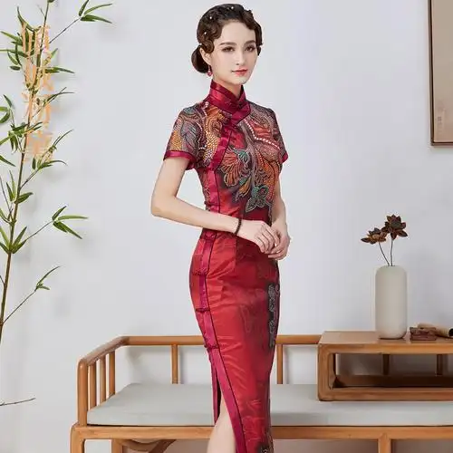 老上海2021新款真丝旗袍女长款气质复古性感中年妈妈优雅可定制