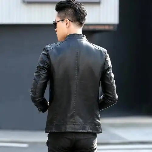 男士真皮皮衣短款机车真皮外套潮立领修身绵羊皮夹克时尚海宁秋季