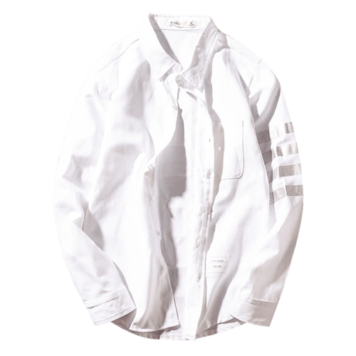 潮牌男女情侣修身长袖tb衬衫exo同款韩版ulzzang牛津纺白衬衣的白底图