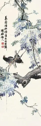 名家花鸟画《紫藤八哥》欣赏