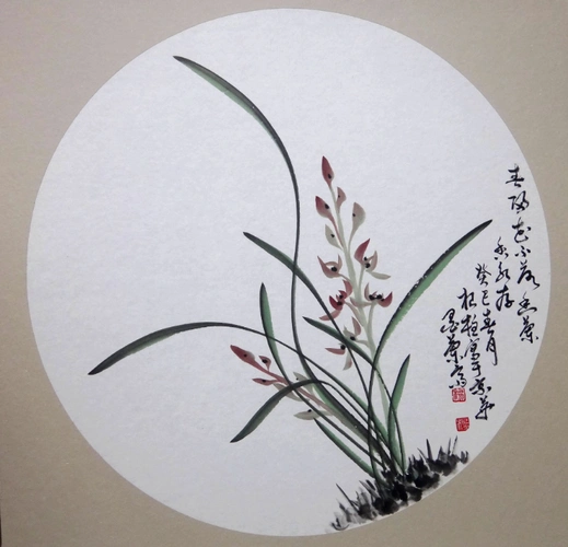 艺术家杨根柱的国画花鸟画作品圆扇面