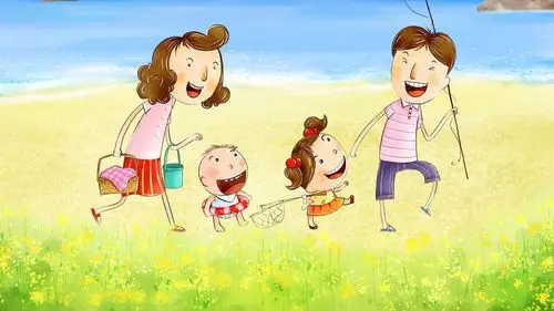 一家四口幸福温馨卡通图片