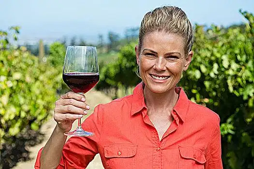 头像,女性,酿酒商,拿着,葡萄酒杯,葡萄园