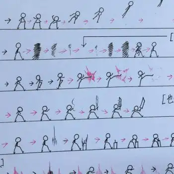 手翻书动画儿童创意火柴人格斗打斗武术教程翻纸连环画教程家用 彩