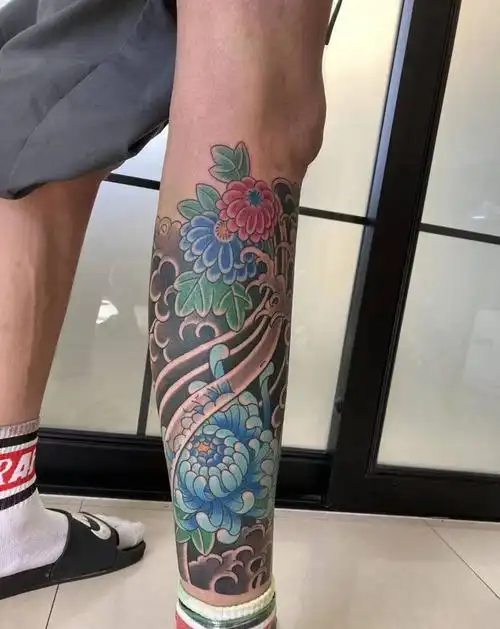 包小腿纹身图片腿部老传统纹身图案