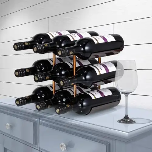 跨境工艺品铁艺波浪酒瓶架 简约现代 酒瓶收纳 家居装饰(9个酒瓶