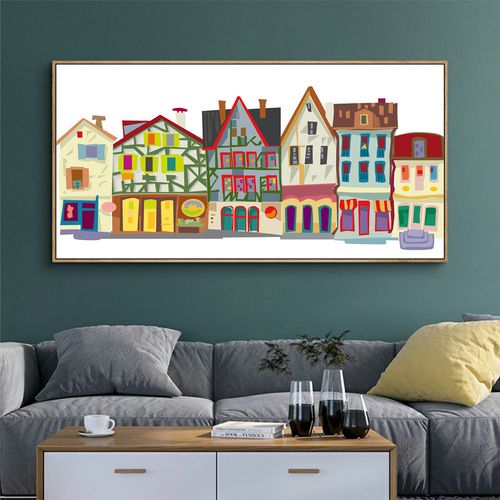 儿童卡通动画童话小镇装饰画床头卧室书房客厅餐厅挂画建筑壁画