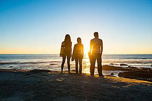 三个人,海滩,加利福尼亚