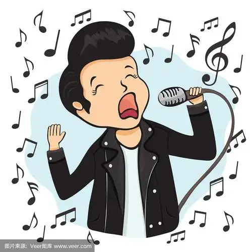 那家伙对着麦克风唱歌,卡通人物,手绘贴纸.