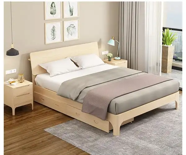 喜奇隆北欧实木床1米2家用单人床简易出租房专用一米二的床白色5cm