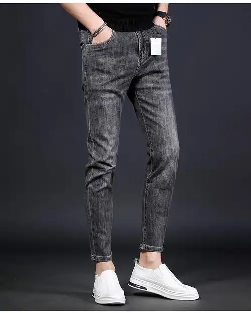 范莉泰烟灰色牛仔九分裤修身小脚2022夏季薄款韩版潮流时尚百搭简约