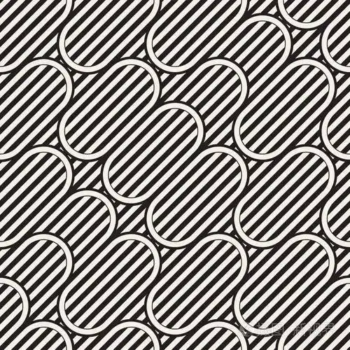 无缝的单色挥舞着图案.抽象的条纹背景.矢量不规则圆形条纹设计插画-