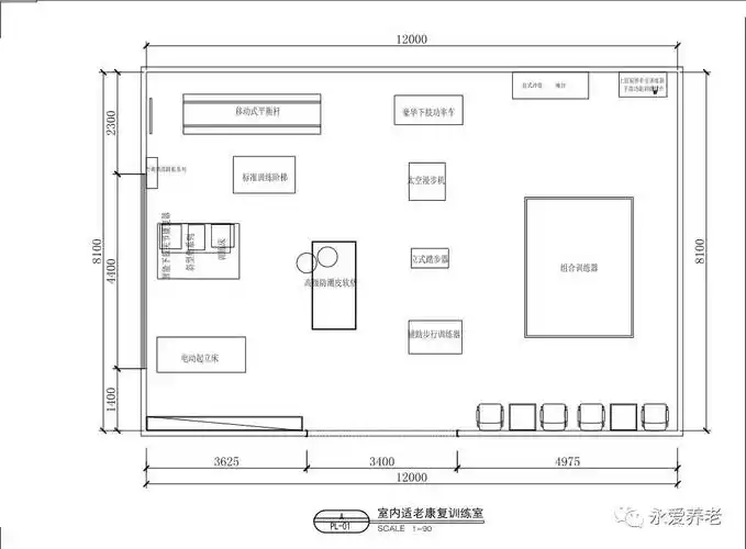 左右的机构使用,90平方的空间基本满足了老年人对基础康复的训练要求