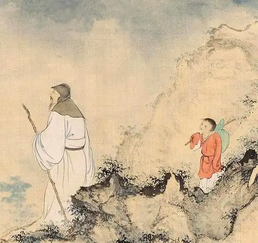 陈少梅策杖40x50仿古古画名画复制册页山水画中国画国画