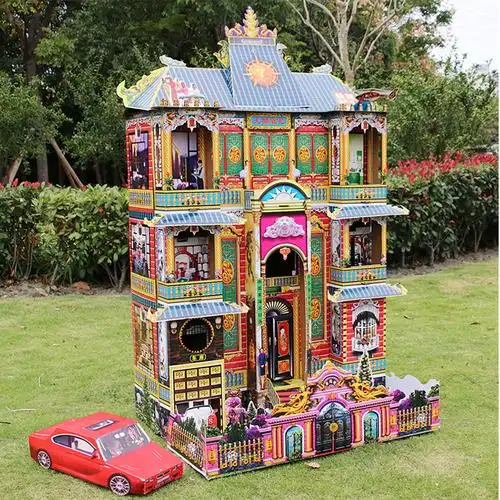 纸扎房子 祭祀用品纸扎用品大号折叠灵屋立体别墅纸房子 免组装拉开即