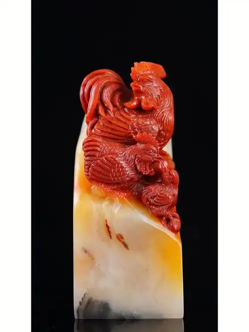 精品俏色老挝石雕刻印章作品题材一家亲