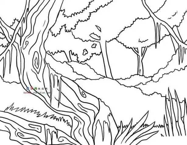 春天森林景色简笔画带颜色