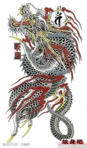 经典霸气的传统满背龙纹身手稿