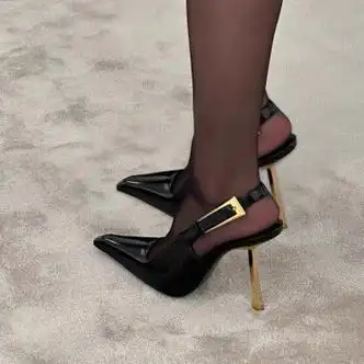 韫舜黑色尖头高跟鞋细跟2024新款春秋季气质漆皮黑色单鞋细跟不易累脚