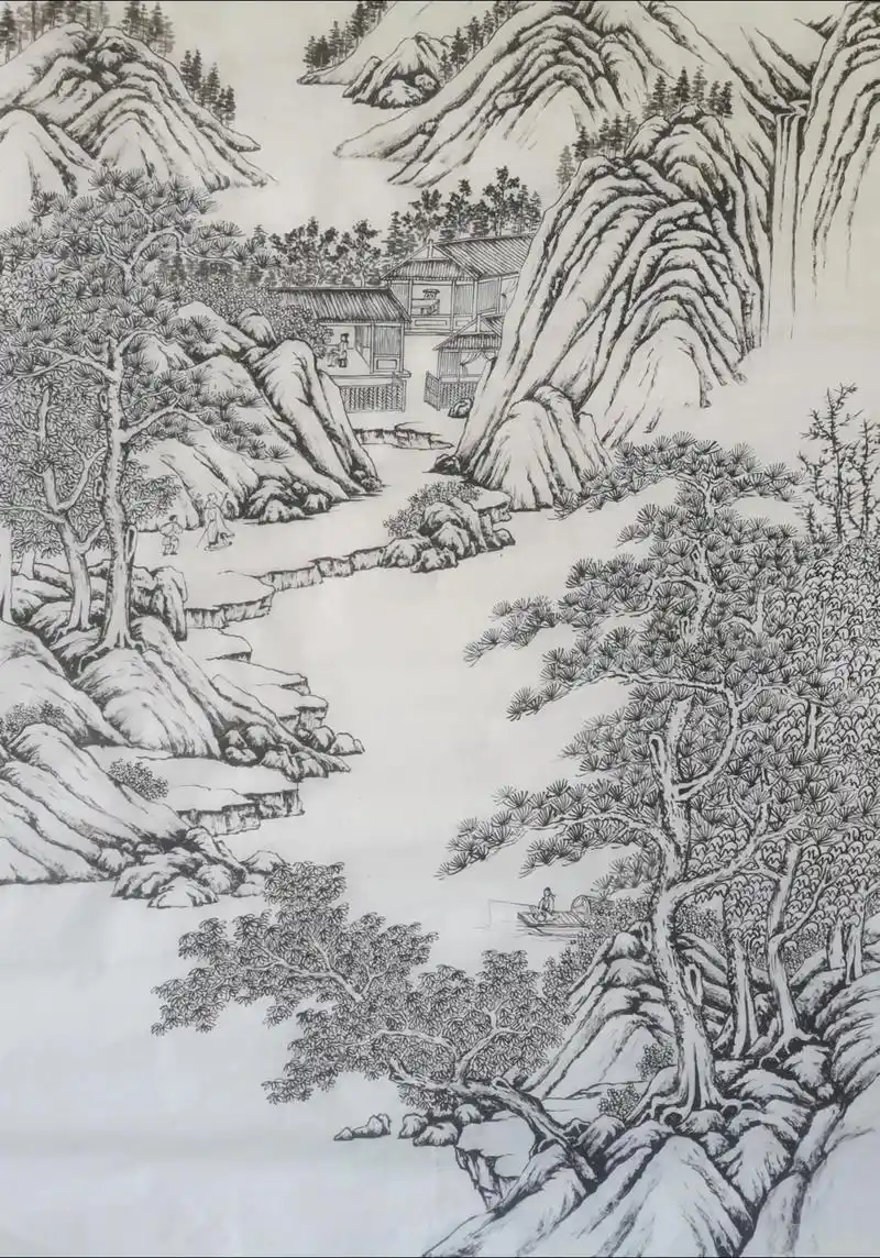 四尺山水墨稿初步完成