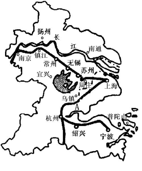 读"长江三角洲地区主要旅游地分布图",回答问题.(10分)