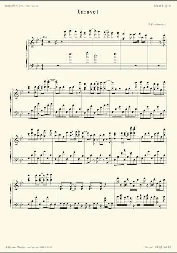 a叔的unravel钢琴谱