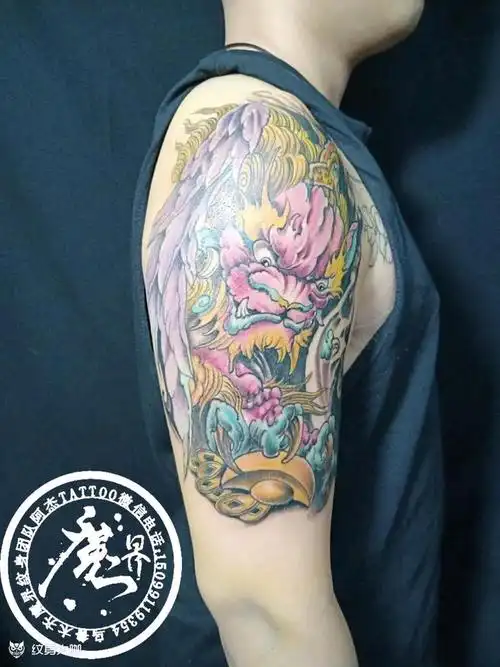 彩色半甲貔貅鬼武士_纹身图案手稿图片_魔界tattoo~阿杰的纹身作品集