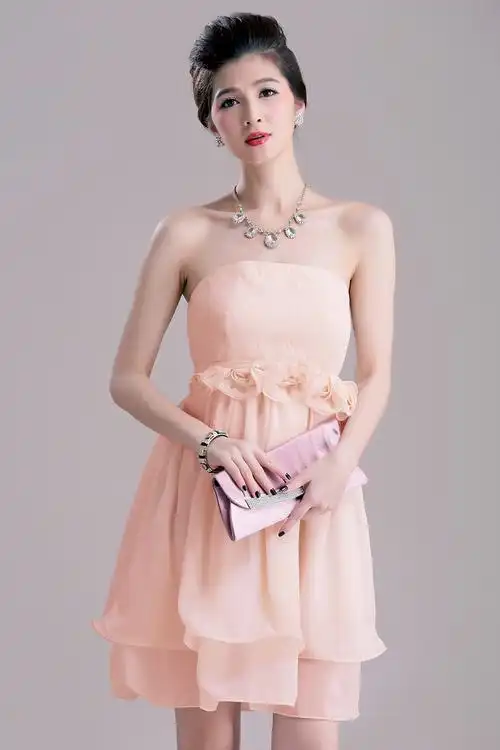 代理批发三穿式伴娘小礼服抹胸雪纺女大码女装胖mm 新增粉色2385