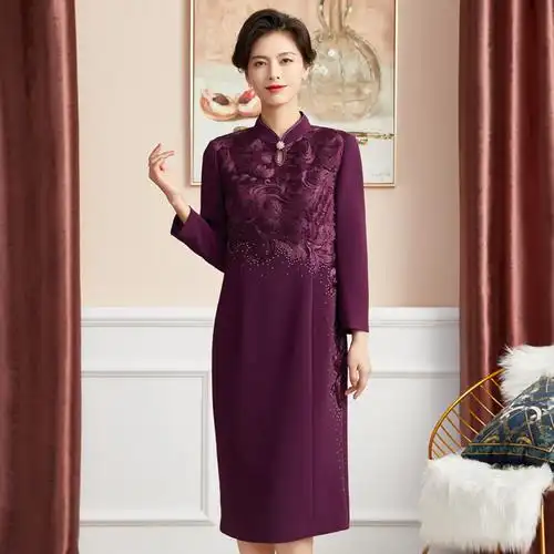 lucre喜婆婆婚宴婚礼妈妈礼服高贵修身冬季新娘中老年女装