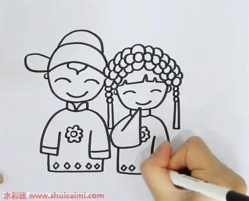 古代新郎新娘怎么画古代新郎新娘简笔画图片大全带颜色