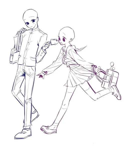 【绘画素材】校园情侣cp互动姿势绘画参考「双人线稿」 - 简书