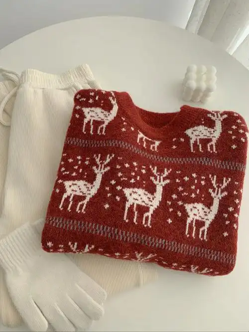 圣诞穿搭让我疯狂心动的复古小鹿红色毛衣