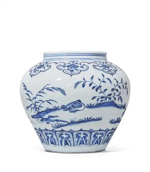 明永乐 青花飞鸣宿食图大罐-【成交 价格 图片】