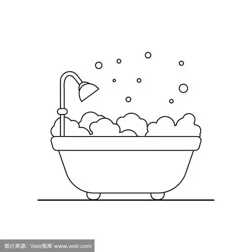 浴缸矢量平面图标.浴室的概要说明.