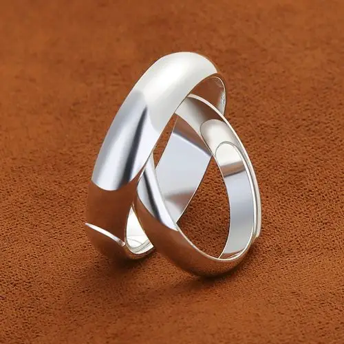 999纯银戒指 男女情侣对戒简约光面指环手工开口足银戒子免费刻字