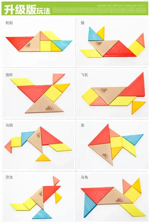 木丸子儿童益智积木玩具 大号榉木积木 形状认知拼图拼拼乐七巧板