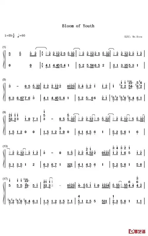 bloom of youth钢琴简谱-清水準一歌曲-数字双手曲谱1