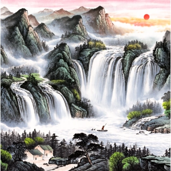 鸿运当头旭日东升山水画画芯客厅书画装饰画招财风水画靠山挂画芯sn