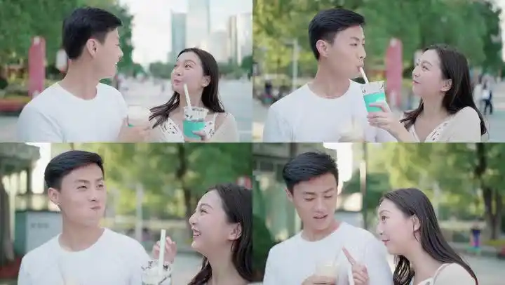 喝奶茶的情侣