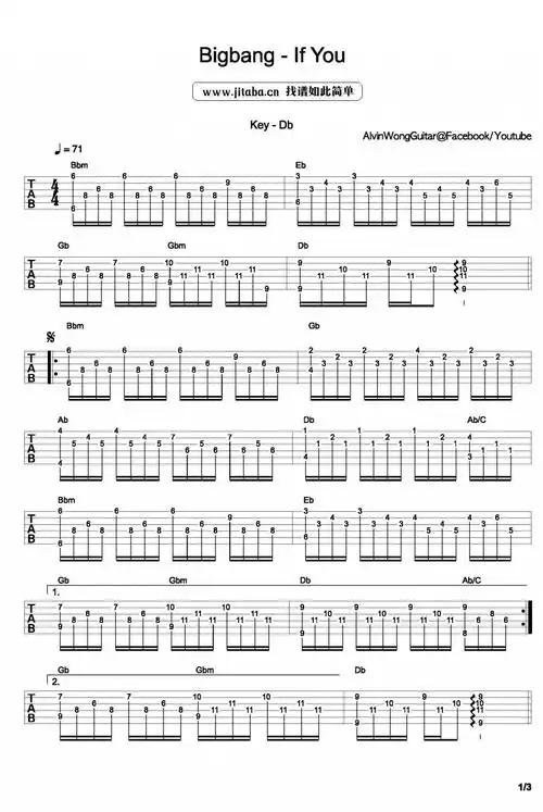 if you吉他谱-bigbang if you-原版吉他伴奏(图片谱)