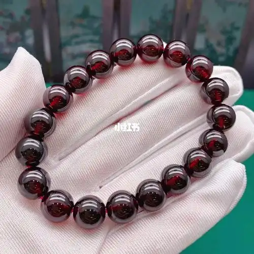 天然顶级酒红石榴石单圈手链尺寸约10mm