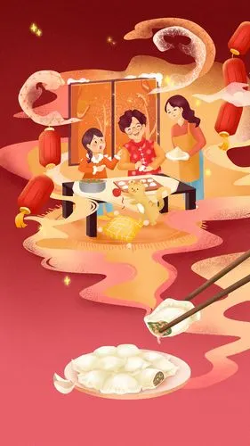 喜庆插画 冬至 过年 春节插画 未排版插画海报