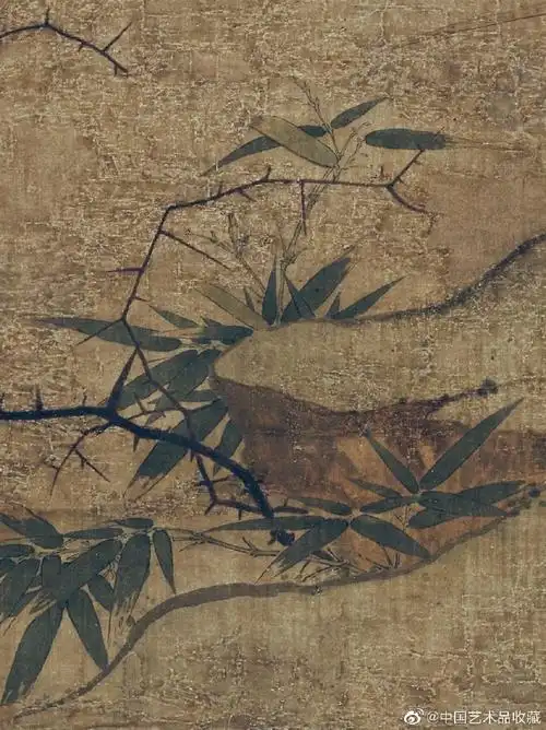 花鸟画#【 北宋 崔白 《丹枫鸟鹊》 】立轴,绢本设色,82×49.