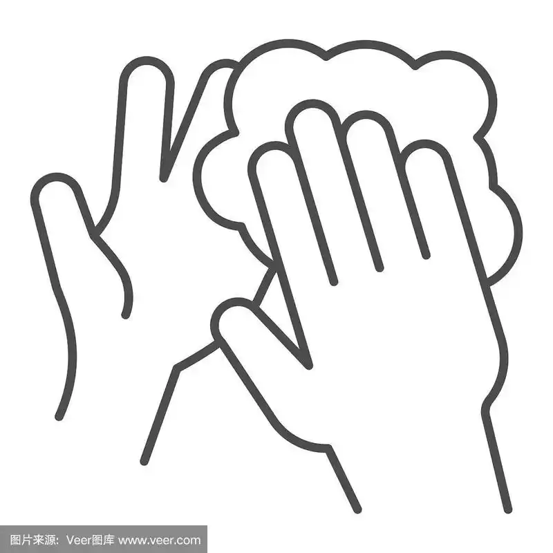 保持双手清洁符号,轮廓式象形文字在白色背景上.