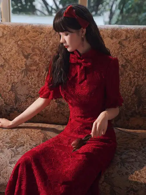 2022新款旗袍中国风新娘女复古气质改良中式礼服日常订婚敬酒服女