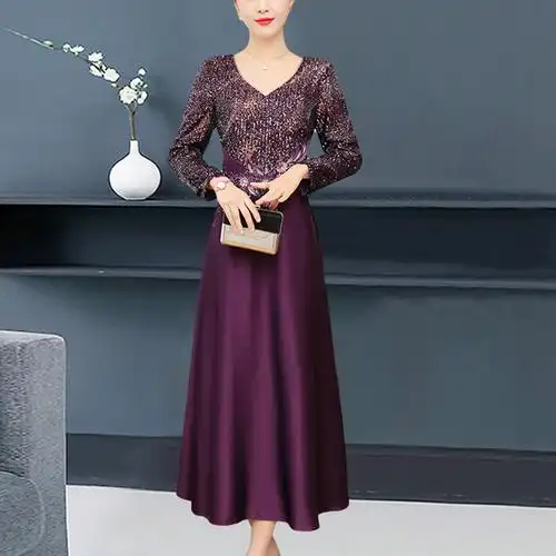 喜婆婆婚宴装婚礼服高贵冬款唐装拜年旗袍改良版连衣裙五十岁裙子