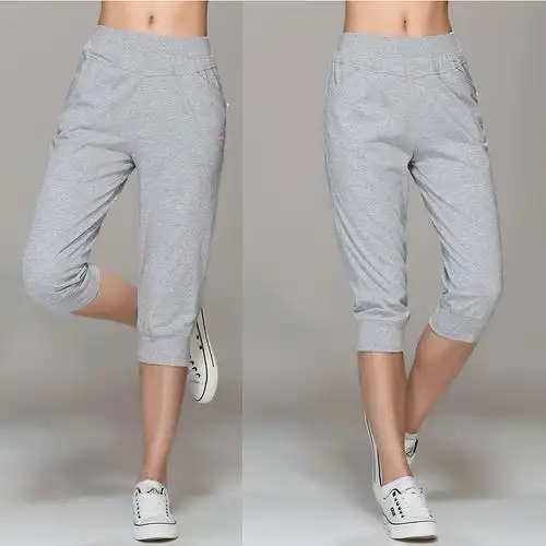 夏季薄款宽松纯棉七分裤运动女士夏天中裤7分女式收口马裤跑步休