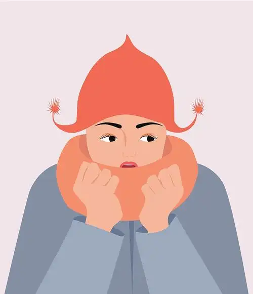 the woman is cold with hat and scarf vector illustration.